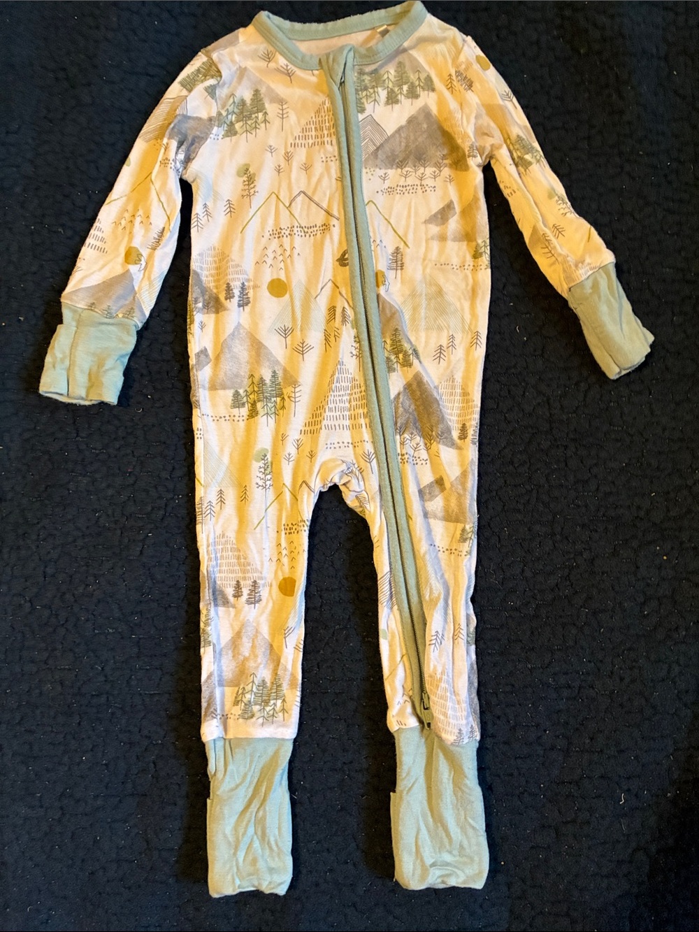 Angel Dear Sage Trim Cream Footed One-Piece Pajamas with Nature Print